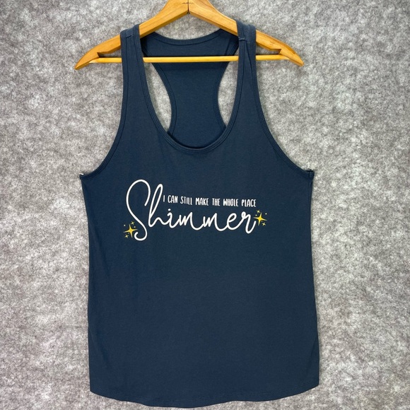 Tops - Shimmer Tank Top Womens Large Navy Blue Taylor Swift Lyric Graphic Racerback.